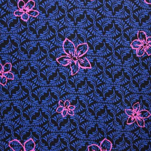 Polyester crêpe blauw met roze bloemen